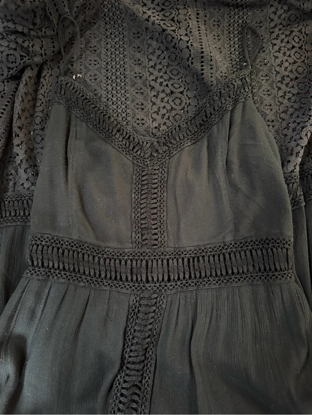 Abercrombie & Fitch Boho Cottagecore‎ Crochet Lace Maxi Dress Black Large
